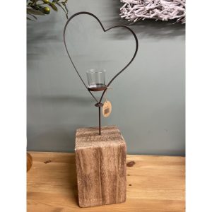 coeur bougoir sur pied en bois 54cm