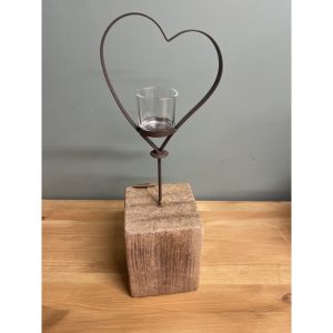 coeur bougoir sur pied en bois 42cm