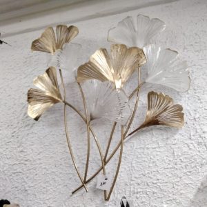 Déco murale feuille de ginko blanc/or