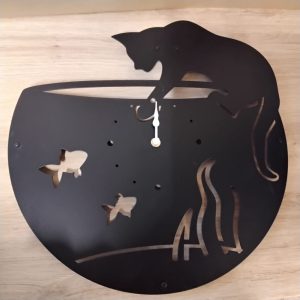 Horloge chat métal noir